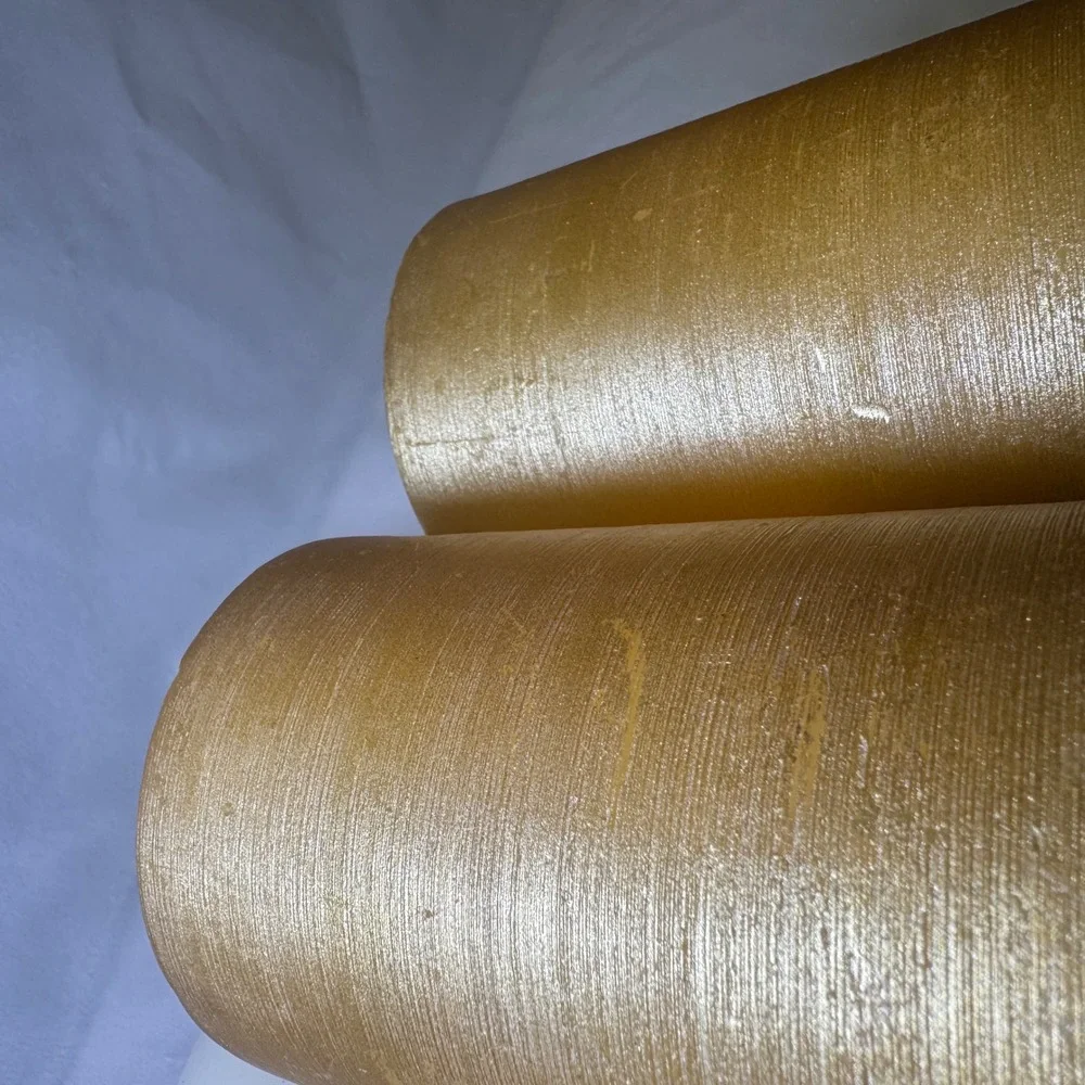 Gold Flameless LED Pillar Candle Set of 5 Glitter Tree & Textured Metallic Decor